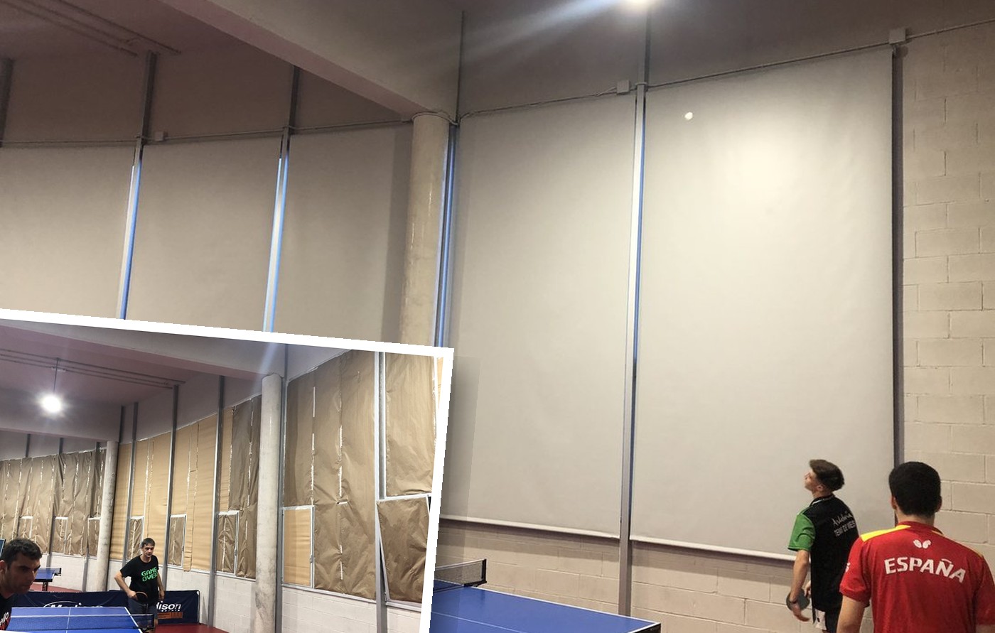 Comparativa de la sala del Pitort: les cortines de paper provisionals i les definitives